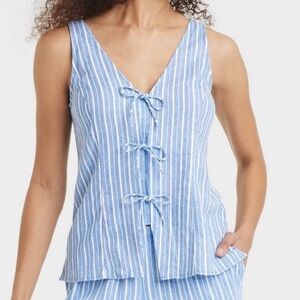 A New Day Linen Blend Tie Front Tank Top